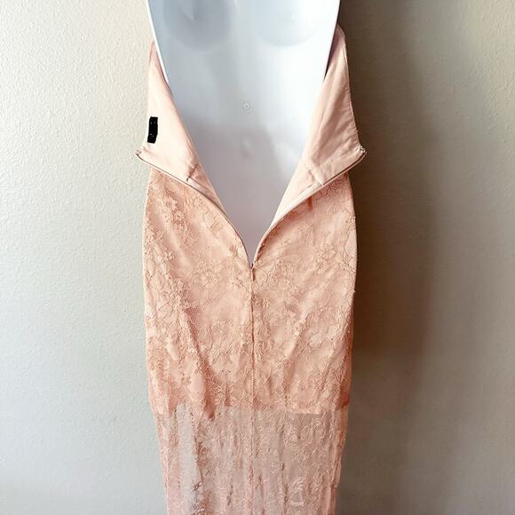 NBD X Revolve Nicole Peach Lace Halter Gown Maxi Dress Women's Size Small - Picture 11 of 14